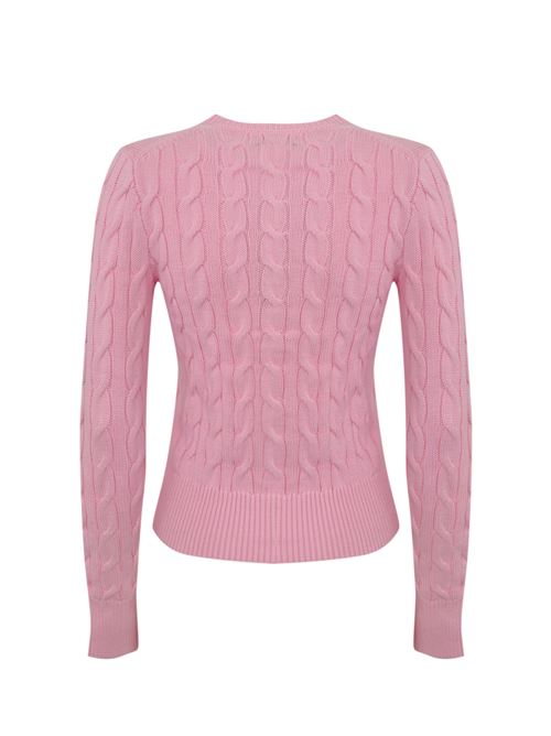 Cardigan a trecce in cotone Rosa con logo POLO RALPH LAUREN | 211891643004